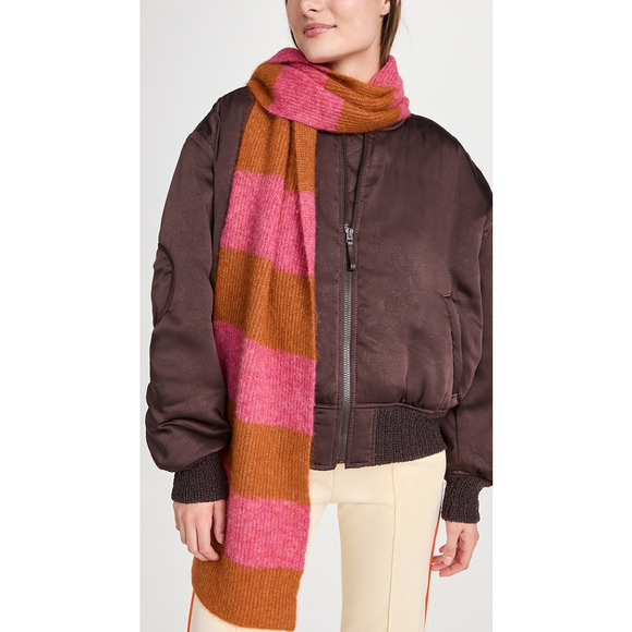 NAADAM Soft Striped Skinny Alpaca Scarf Pink Combo Rust $325 msrp J5-3
